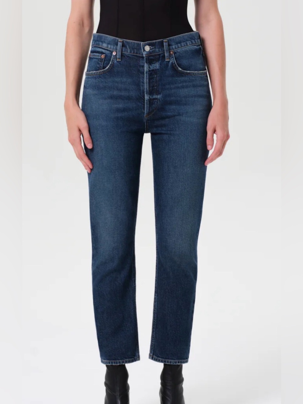 AGOLDE Riley High Rise Straight Crop Jeans in Dark Blue, size 25